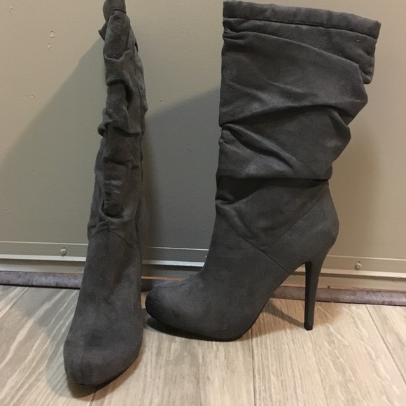 Shoes - Calf height grey suede boots