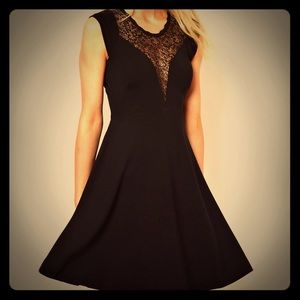 French connection black dress with lace inset