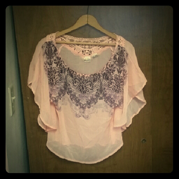 Pink Lace & Pretty Patterned Blouse by Mudd Size S