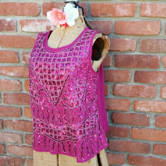 Harper Tops - Beautiful Beaded Raspberry Tank