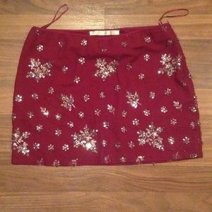 TRAFALUC beaded mini maroon skirt .