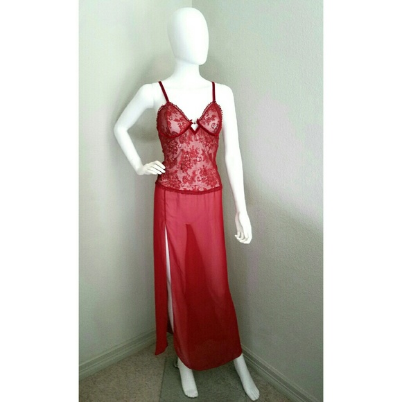 Deep Red Lace/Sheer Nightgown