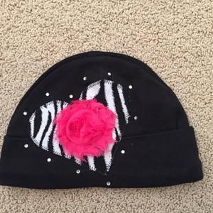 Newborn Girl's Hat w/ Zebra Heart & Pink Flower