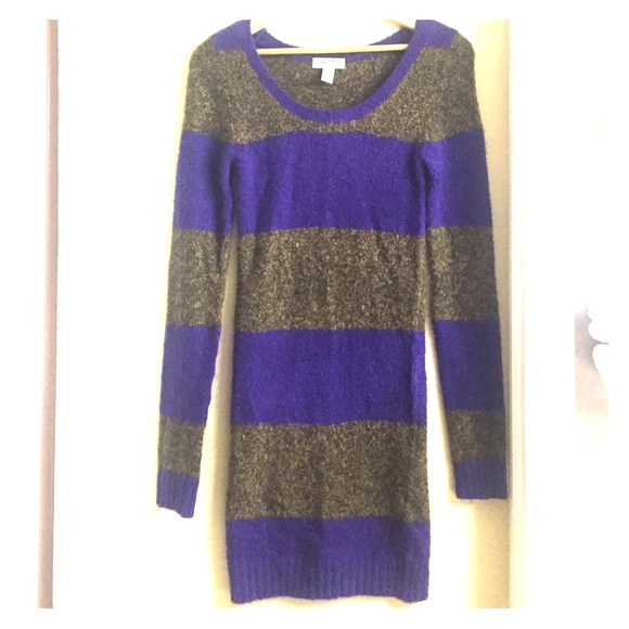 Purple & brown striped sweater dress