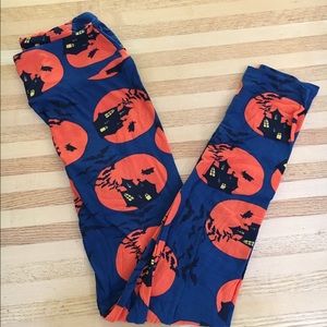 Lularoe Halloween Navy Blue Haunted House Leggings