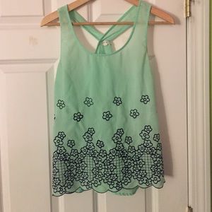 Mint tank blouse with flowers