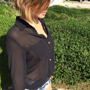 Sheer Blouse w Open Back Fringe
