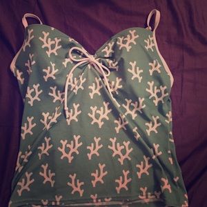 Victoria's Secret Tankini Top Green and White 38D