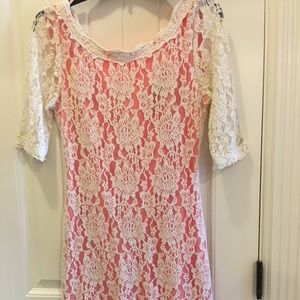 Lace and coral dress