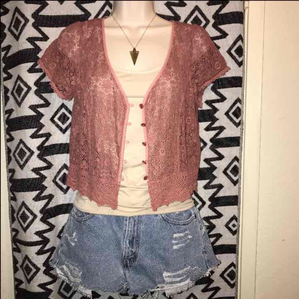 ✂️💸 Free People Lace Cropped Shawl Cardigan Top
