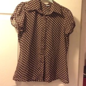 Brown with White Polka Dots Very Cute Blouse