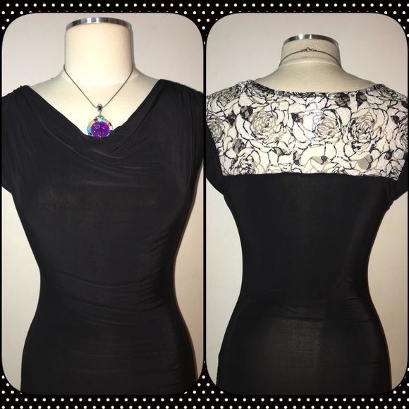 Black Mini Cowl Neck, Lace Back Dress Sz S - Picture 3 of 4