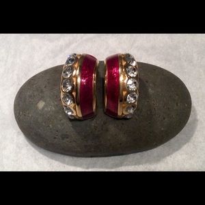 Christian Dior Red Enameled & Rhinestone Earrings