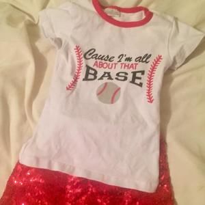 "Cause I'm All About That Base!" Perfect little outfit for your sassy little baseball girl!