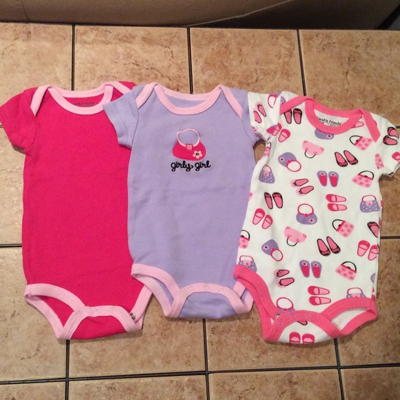 Baby Girl Set of 3 Onesies, 0-3 M
