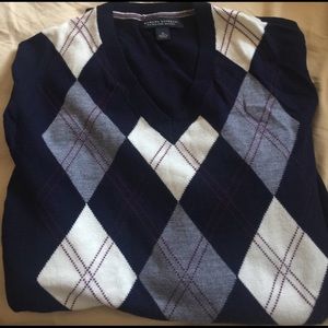 BR Navy Argyle Sweater in Extra Fine Merino Wool