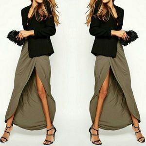 Olive Green Wrap Maxi Skirt