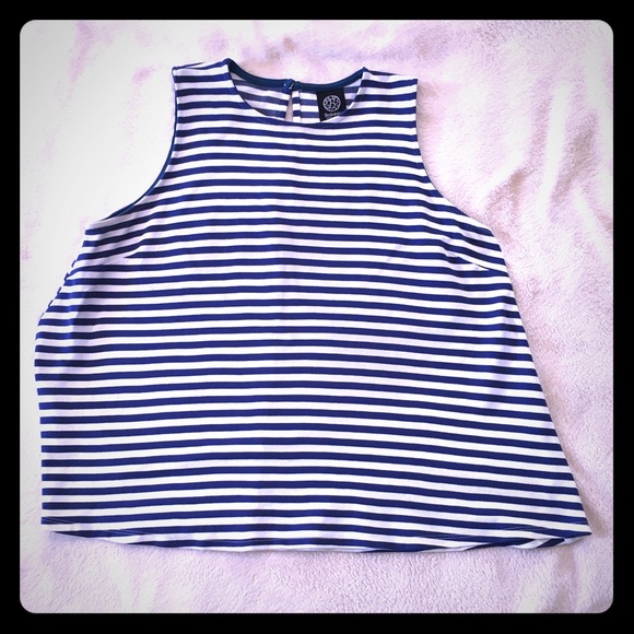 Bobeau Blue & White Striped Peplum Tank