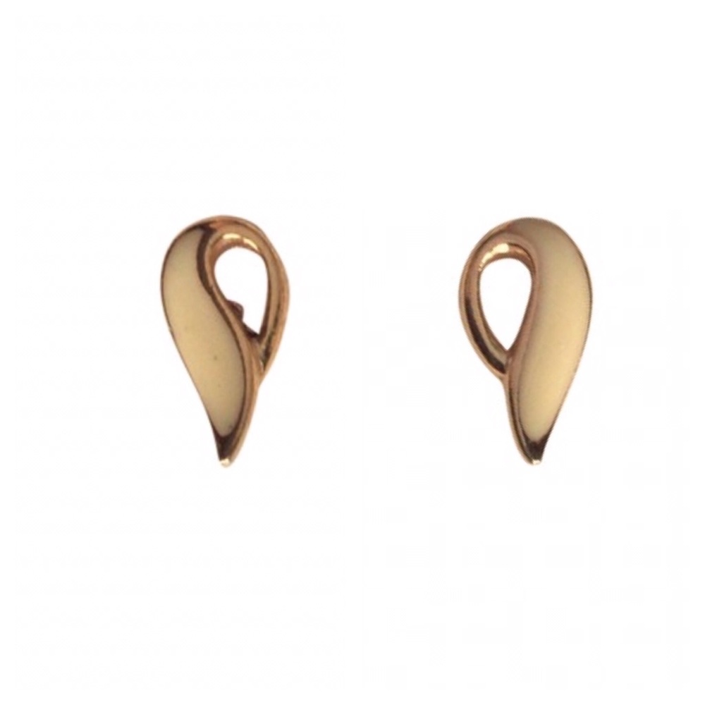 Vintage 1970s Gold Cream Abstract Stud Earrings
