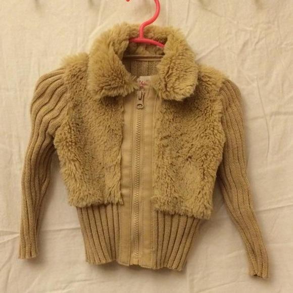 Chillipop 2t tan faux fur and sweater coat
