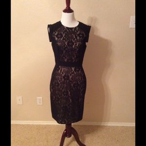 Lace Inset Crepe Sheath Dress