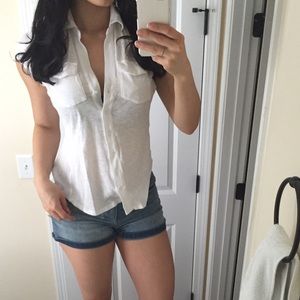 Sexy fitted plunge white button up