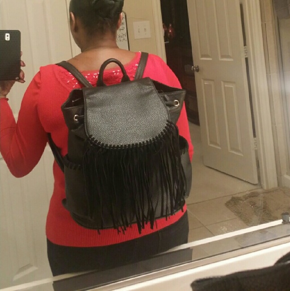 Handbags - Leather Look Backpack With Fringes