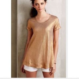 Anthropologie Bourdeaux rose gold linen shirt