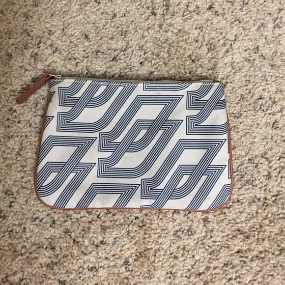 Geometric Pouch with Faux Leather Trim