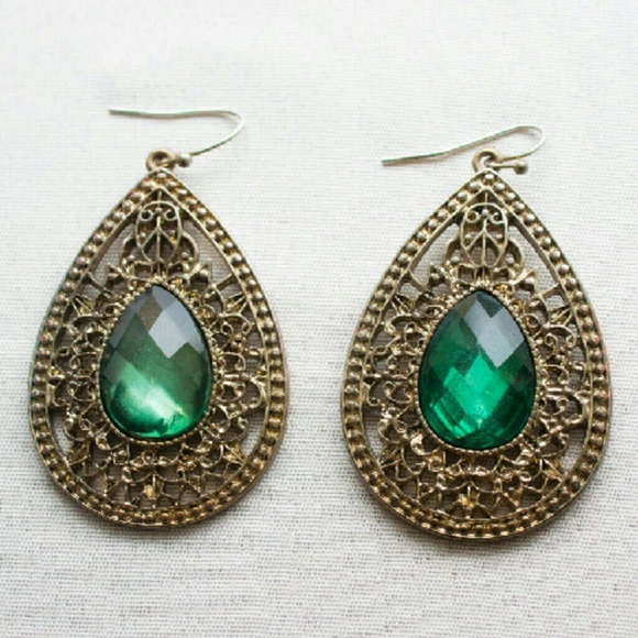 Gold tone and green earrings