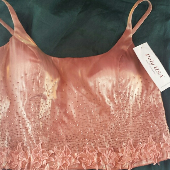 Poly USA Tops - NwT Poly USA Beaded pink floral halter top L