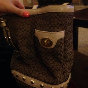 Coach bag white edging with gold accent