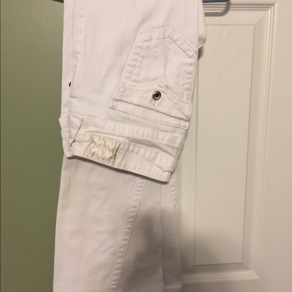 True Religion flared white jeans crystal hardware