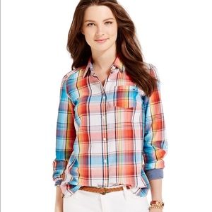Rainbow Plaid Button-Down Shirt