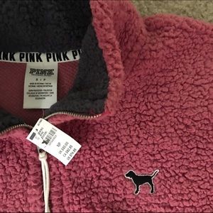 victoria's secret pink sherpa boyfriend quarter zip pullover