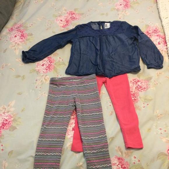 Denim shirt and 2 pair of leggings