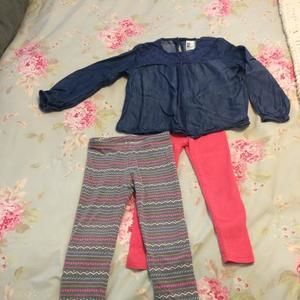 Denim shirt and 2 pair of leggings