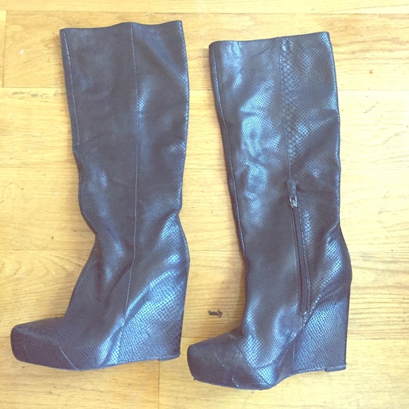 Snake skin knee high boots