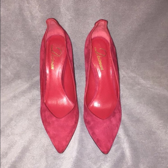 Delman Red Brie Point Toe Suede Heels 👠 - Picture 3 of 4