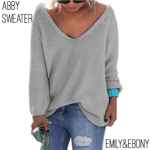 Abby Gray Knit V-Neck Sweater