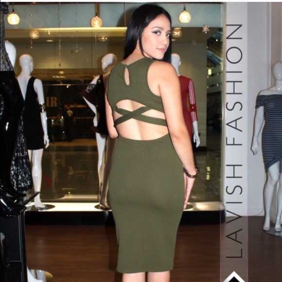 NWT 💎 Olive Green Bodycon Style Dress - Picture 2 of 4