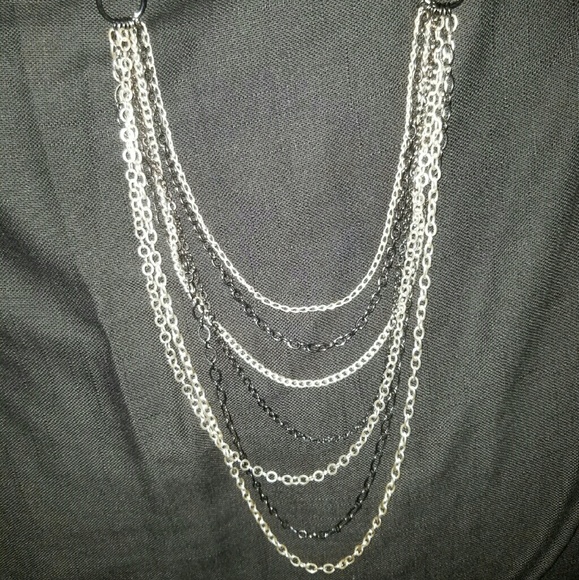 Black and Silver Toned Multi Layered Necklace