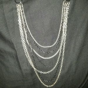 Black and Silver Toned Multi Layered Necklace