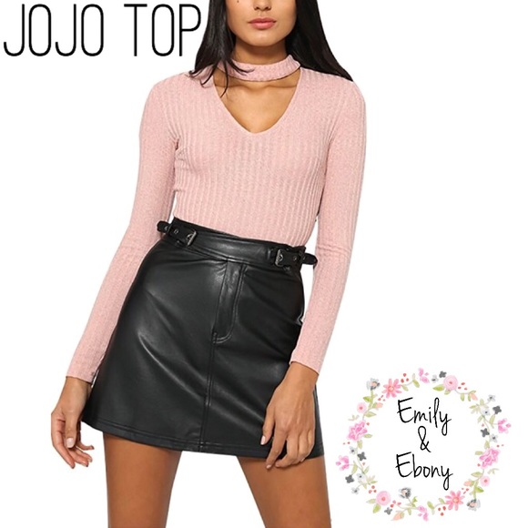 JoJo Light Pink Chocker Neck Long Sleeve Top