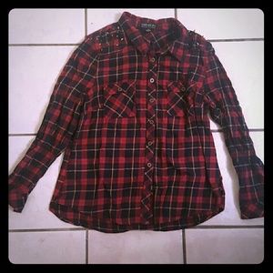 Plaid Shirt with Spiked Shoulder