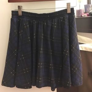 Blue and black plaid skirt