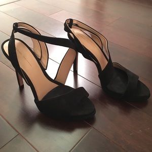 Suede wide strap wrapped evening shoe