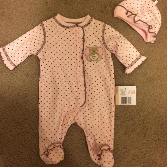 Little Me One piece footie with matching hat