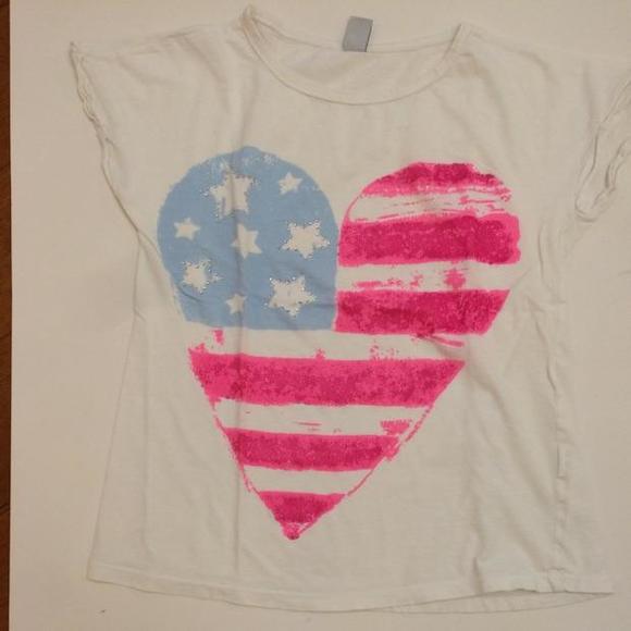 Zara Graphic US Flag Heart S/S Tee-Size 11/12