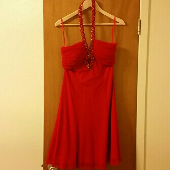 Red Basix II beaded silk cocktail dress